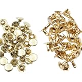 KUKU工房 片面カシメ 100組セット レザークラフト材料 (ライトゴールド, 頭8mm 足6mm)