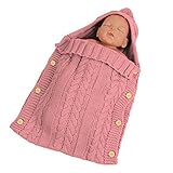 ベビー ニットおくるみ 赤ちゃん 柔らかい柔らかい肌触り 手編み感 ブランケット 出産祝い フード付きラップ 暖かい寝袋　 ピンク