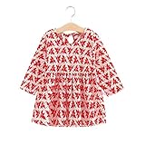 Mayababy キッズ服 ベビーワンピ ガールズ ワンピース プリンセスドレス 長袖 コットン 子供洋服 誕生日 入学式 子供の日 七五三 遊園地 演奏会に スカート (120cm, レッド・葉柄)