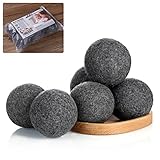 Wool Dryer Balls XL Dark Grey 6-Pack Reusable 100% Organic Natural Fabric Softener Baby Safe & Hypoa