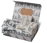 Milkbarn Organic Newborn Gown, Hat and Swaddle Blanket Keepsake Set, Blue Elephant by MilkBarn