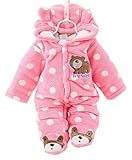 Happy Cherry 冬用厚手ロンパース ベビー トドラー ドットプリント 熊 足付き フード付き 3-6 Months ピンク 4327872664