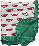 KicKee Pants Girls ' Essentials印刷用フリル付きベビーカーブランケット、スイカwith Shady Gladeトリム