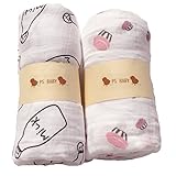 PS BABY 2組 モスリン コットン ベビー ガーゼ おくるみ ケット (カップケーキxミルク)