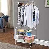 Langria 2-tier Entrance Hallコートラック収納ケースメタル多目的ストレージシューズベンチスタンド上部のロッド4フックホームオフィス廊下寝室最大負荷容量30 kg / 66.1