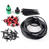 VERY100　ドリップ灌漑システム散水用具　10mドリップ灌漑セット　（10mホール、15個調節可能ドリッパー、ワンタッチ蛇口アダプター、14個3方向分岐コネクター、15個固定ステム）　水道の蛇口を