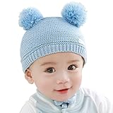 YY-Natuhi ベビー ニット帽子 男の子 女の子 新生児 帽子 ボンボン とんがり ハット キャップ 秋冬 キッズ 赤ちゃん 子供 かわいい 防寒 防風 3ヶ月～18ヶ月 アウトドア (3ブルー