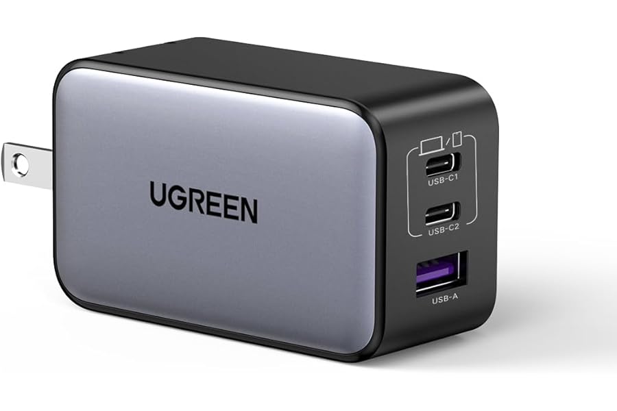 UGREEN Nexode 65W 急速 充電器 Type-C【純正品】3ポート【USB-C *2とUSB-A*1】PD3.0 PPS GaNII 折り畳み式 iphone17/16/15/MacBook/iPad/Galaxy/Android/PC/45w/30w対応 PSE適合 [ブラック]