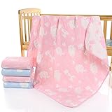 6重布盖毯 ガーゼケット ベビーケット オーガニックコットン 出産祝いに 動物 ピンク