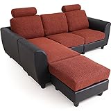 ソファ カウチソファ 組み合わせ 自由自在 3人掛け オットマン付き カバー洗濯可能 ヘッドレスト付き ファブリック レッド