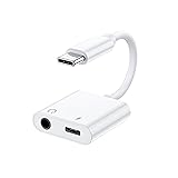 RuiMi 対応Type-c変換3.5 mmアダプタヘッドフォンアダプタ充電同時 通話可能(3.5mmイヤホン+Type-C端子)急速充電/通話/音楽/リモコン Type-C 変換 2in1分岐コネクタドングルアクセサリー対応（ホワイト）