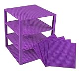Premium Purple Stackable Base Plates - 4 Pack 10" x 10" Baseplate Bundle with 60 Purple Bonus Buildi