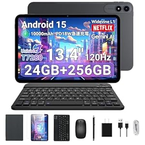 TABWEE T60pro Android 15 タブレット 13インチ Wi-Fiモデル 24GB+256GB 8コアCPU T7280 10000mAh 急速充電 付属品セット