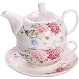 ボーンチャイナ セラミック ティーポット ティーセット カップ 北欧 花柄 美品 梱包 ギフトボックス 結婚式 誕生日 ホリデーギフト (E)
