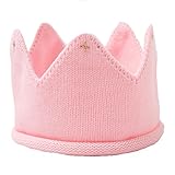 (POMAIKAI) ベビー 王冠 クラウン ニット帽 記念日 撮影 誕生日 新生児 ハーフバースディ お食い初め (ピンク)