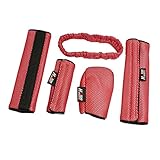 uxcell　5イン1車のカバーパッド　綿ブレンド　ナイロン　レッド　ギアシフトカバー　バックミラーカバー　シートベルトカバー