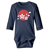 Sasa85 日本 桜 国花 諸行無常 花吹雪 イラスト 長袖ボディースーツ ベビー服 カバーオール 幼児 クール ライトブルー 12 Months