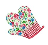 電子レンジ・オーブン専用 キッチングローブ 保護手袋 耐熱手袋 オーブングローブ 耐熱ミトン 安全 綿製 厚手 柔らかい 一対（花柄）