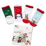 Ochine 【4足セット】 可愛いクリスマス柄 キッズ ハイソックス 通園 通学 靴下 ガールズ ボーイズ キッズ ソックス 通気性抜群 抗菌防臭 発表会 パーティー 誕生日に 1-7歳設定
