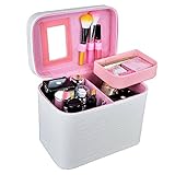 INANA　メイクポーチ　 化粧ポーチ　化粧箱　コスメバッグ　バニティケース　トラベルポーチ 鏡付き　ドレッサー 化粧品　水玉　収納 雑貨 小物入れ 女性 　二段　超軽量　機能的　大容量　7色 (ホワ