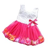 Ruideng 子供の女の子の夏のレースの花びらカラフルな裾のドレスのスカート (6, レッド)