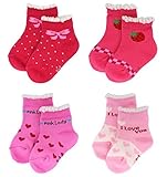 Liwely 4 Pairs Baby Girls Socks for 6 - 36 Months Infants and Toddlers Pink Set [並行輸入品]