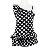ドット柄 水玉 女児 水着 ワンピース ワンショルダー 帽子付き (L)