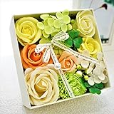 BIOフレグランスソープフラワー　スイートボックス　フタ付ボックス　お祝い　記念日　お見舞い　母の日　ホワイトデー　バレンタインデー　　 (オレンジ)