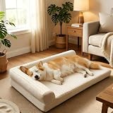Peto-Raifu ベッド クッション 犬ベッド ペットベッド ペットソファーベッド 夏 ひんやり 冷感 冷感ベッド 洗える ふわふわ 犬寝床 防水 滑り止め 老犬介護 床ずれ 防止 通年使用 秋田犬 中型犬 小型犬の多頭飼い 菱形 ベージュ 91*68*16cm