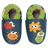 モモ ベビー 乳児/幼児用バイキンくん デザイン ソフト ソール レザー シューズ ネイビー 0-6ヶ月/米国乳児用サイズ1-2.5 M (インポート)