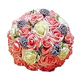 [ピンク/ホワイトローズ]人工花結婚式の花嫁の花束結婚式の花束の装飾 結婚式の花嫁のブーケ 人工花束