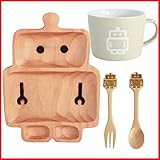 プチママン ロボット お食事セット ウッドトレイ スプーン＆フォーク マグカップ ３点セット お子様へのプレゼントにピッタリ！子供 キッズ 赤ちゃん ベビー プレゼント ギフト ウッドプレート 誕生日