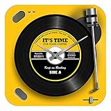 秋月貿易 ガラスウォールクロック レコードプレーヤー YELLOW W30×D3.5×H30cm 18SV538YL