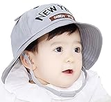 【SEBLES】ベビー 赤ちゃん 帽子 ハット サファリハット あご紐 子ども 子供 日差し UV コットン 綿 無地 ロゴ 耳 春 夏 秋 ユニセックス 男の子 女の子(グレー,3-4歳)