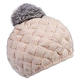Dovewill ベビー　赤ちゃん　ビーニー　帽子　編み　キャップ　ハット　ボンボン付　可愛い　全4色 - ベージュ, ワンサイズ