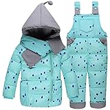 【YW】ベビーコート・ジャンパー 児童羽毛ジャケットセット服とズボンが 男女赤ちゃんまだら羽毛ジャケット (90cm, 靑い)