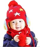星 いっぱい 子供 用 マフラー カエル 耳あて 帽子 セット (レッド)
