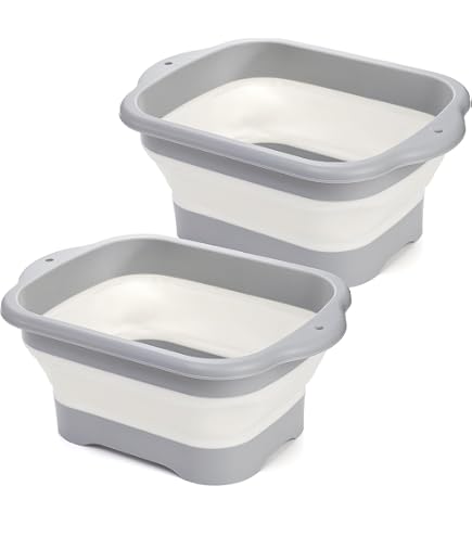 SAMMART Collapsible Tub Set Of 2 – 5.5L Foldable Dish Tub, Portable Washing Basin, Grey/Blue, Space Saving Storage