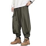 [KOGARASI] サルエルパンツ メンズ ワイドパンツ 秋服 スウェット ロングズボン ゆったり 綿 麻 大きいサイズ ストライプ おしゃれ ゴム紐付き 裾リブ オールシーズン