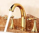 awxjxヨーロッパレトロスタイル銅ゴールド3つ穴in the Bath Basinホットとコールドシンクミキサータップ蛇口