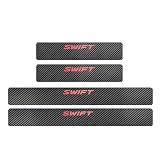 【BOYOUS最新型】スズキ スイフト ZC系 ZD系 専用 スカーボン調の革 スカッフプレート・サイドステップ 金箔ホットプレスロゴ 車用内装パーツ 防キズ 防汚れ 4点セット（レッド）