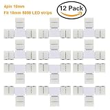 12 PCS LED Strip Connector Extension T Shape JIRVY 4 Conductor 4 Pins 10mm Wide Non-waterproof Quick
