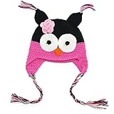 Seliyi 幼児用品 可愛い手編み幼児用帽子黒とローズレッド