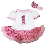ベビー服 ワンピース　ナンバー　一歳　誕生日　シークイン　姫　ドレス　ライトピンク 　パーティー　ロゼット　プリント　半袖 (M) [並行輸入品]