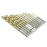 Xiton ドリルビットセット 高速度鋼 チタンコーティング六角軸 鉄工用ドリル 13本組