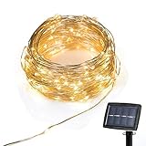 Hallomall LED Solar Powered String Lights, 2 Modes Steady on / Flash, 150 LED, 72 Feet, Warm White [