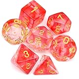 Yourandoll 7個 多面体のダイス サイコロ 16mm D20 D12 D10 D8 D6 D4 Dungeons and Dragons 、DND、 TRPG、 MTGなどテーブルゲーム用 (透明 レッド)