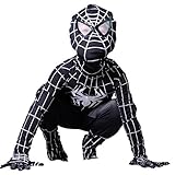 Boys Venom Black Spiderman Costume Kids Superhero Cosplay Spandex Bodysuit (Medium) [並行輸入品]