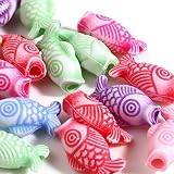 300個 魚 プラスチックビーズ パステルカラーミックスアソート 海ジュエリー 約 17mm 穴：約 2mm クラフト 手芸用品 ジュエリー アクセサリーパーツ h3131s481