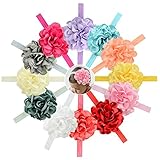 Baby Girls Big Headbands Chiffon Hair Bows Lace Band for Newborns infants 16 or 12 PCS (584-12PCS)